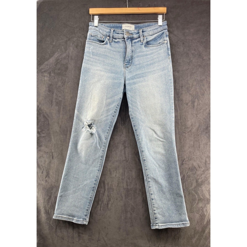 Evereve The Ever Straight Jeans Women Size 28 High Rise Distressed Light Wash